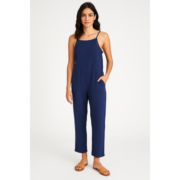 Anthropologie x Cloth & Stone Navy Blue Cotton Gauzy Jumpsuit - Picture 1 of 10